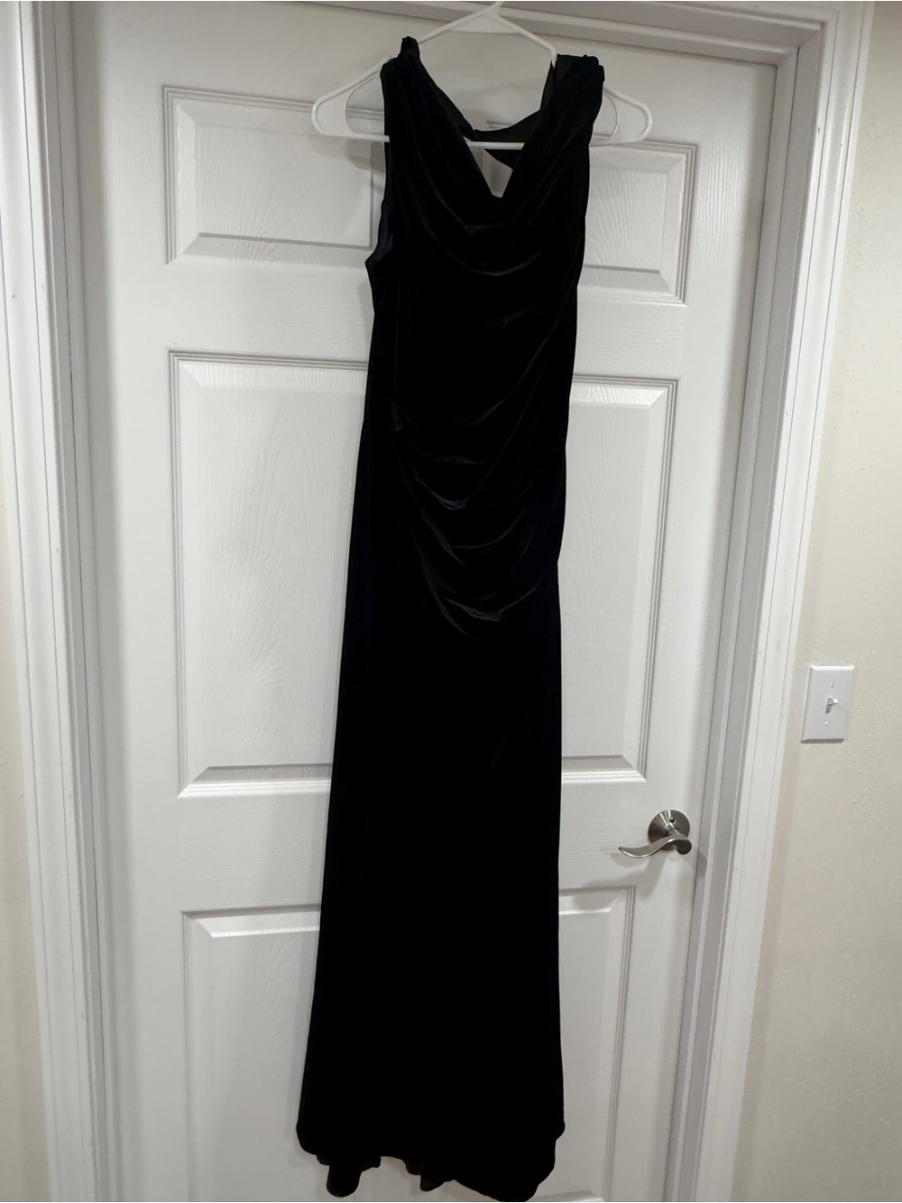 Revelry Black Velvet Maxi Dress with Draped Back